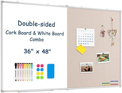 Large White Board Dry Erase Foldable Bulletin Board Combo 48x36 for Wall by WALGLASS