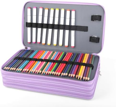 Vomgomfom PU Leather Pencil Case, Holds 100 Markers/300 Pens,Purple - Image 4