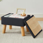 Storage Ottoman, Small Foot Stool Ottoman with Storage, Linen Foot Rest with Wood Legs, Footstool for Living Room, Bedroom, Entryway, Black by FIMIVIBI