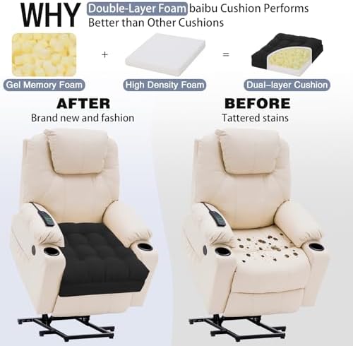 baibu Memory Foam Recliner Cushion with Lumbar Pillow, 20 x 20 x 5 in,Black - Image 6