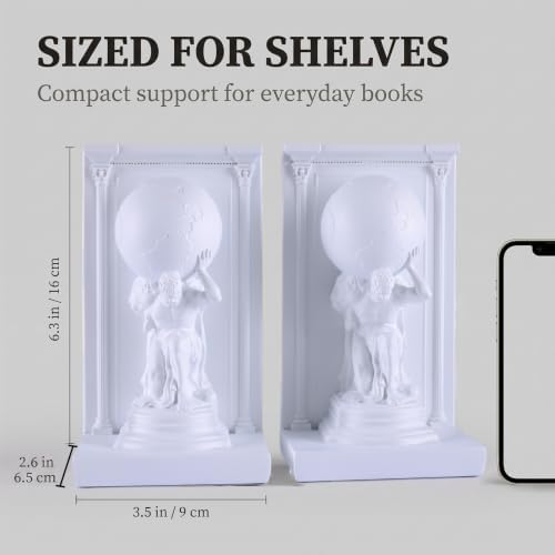 White Atlas Bookends Set of 2, Classic Greek Mythology Statues with Globes - Image 3