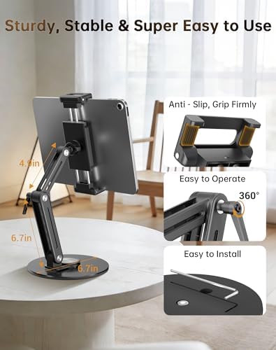 Portable Monitor Stand Desk Holder- Large Clamp Support up to 12.9 14.6 15.6 18.5 inch 360° Rotating Base Swivel for iPad Pro/Mini/Air/Surface Strong Bearing Weight Over 5.5lbs (Up to 17.3'') - Image 4
