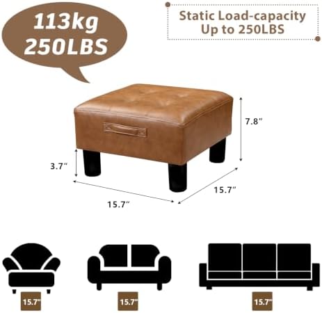 Joveco Small Ottoman Foot Stool,15" Square Upholstered Foot Rest with Legs - Image 2
