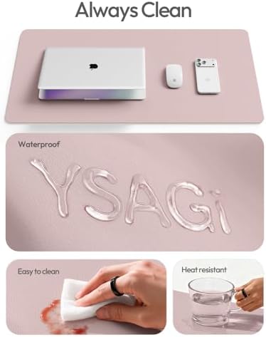 YSAGi Leather Desk Protector, Office Mat, Large Mouse Mat, Non-Slip PU Leather Blotter, Laptop Desk Mat, Waterproof Writing Pad for Office and Home(Grayish Lavender, 63" x 17.2") - Image 7