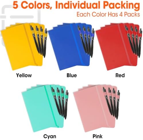 20 Pack Lined Journal Notebook with Pen, A5 Hardcover Leather Journal 5.5"*8.3", 5 Colors 136 Pages College Ruled Notebooks and Pen Set for Office School Business Supplies - Image 3