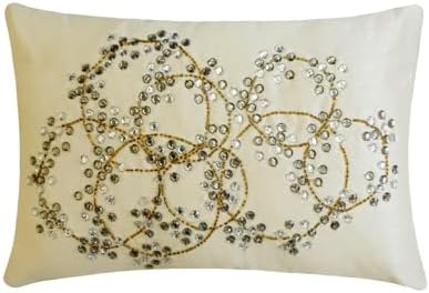 The HomeCentric Ivory Lumbar Pillow Cover, Crystals Medallion Lumbar Pillow Cover, Pack of 2, 12"x18" (30x45 cm) Lumbar Pillow Cover, Rectangle Silk Lumbar Pillow Cover, Geometric - Crystal Clear by TheHomeCentric