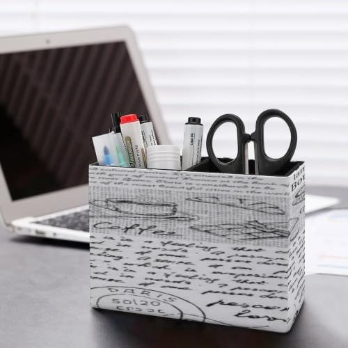 PU Leather Multi-Compartment Pen Holder Desktop Organizer Pencil Cup Storage Caddy for Office Home Supplies Hand Drawn Vintage Paris Eiffel Tower - Image 5