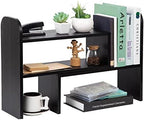 Desktop Adjustable Natural Wood Book Shelf Organizer Office Storage Rack Display Stand Caddy Set Expandable Desk Organizer (Black) by VERGOODR