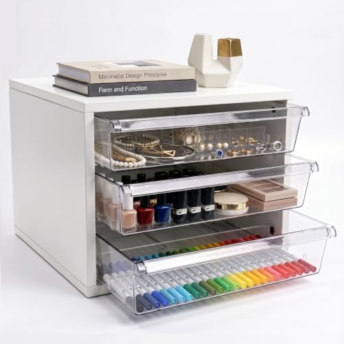WOPITUES Wooden Desk Organizer with 3 Drawers & a Total of 5 Dividers,White by WOPITUESOfficial