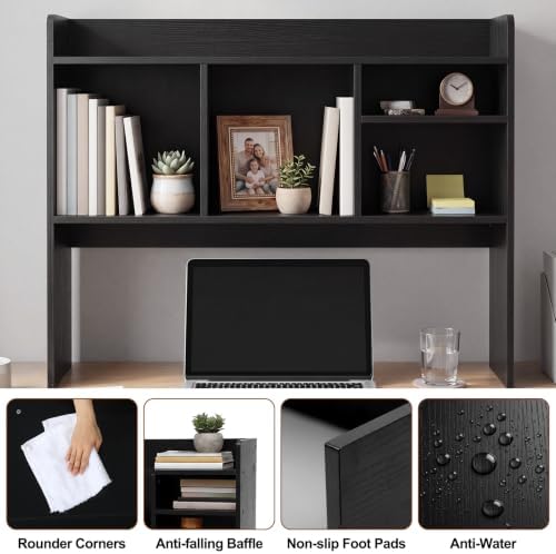Vercraft Dorm Desk Hutch Wood Desktop Bookshelf 32.4x27.6x8'',Black - Image 4