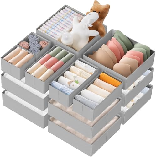 Criusia Drawer Organizer Clothes, 21 Pack Dresser Organizer for Baby Clothes, Underwear, Sock- Foldable Closet Organization and Storage Dividers Bins for Nursery, Bedroom (Grey) by Criusia