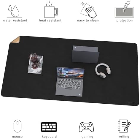 Chihein Cork & PU Leather Desk Mat 55” x 28” Black - Image 4