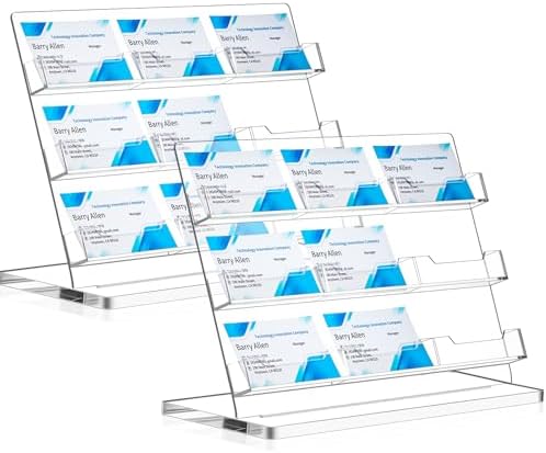 Dunzoom 2 Pack Business Card Holder for Desk 9 Slots Freestanding Clear Acrylic Business Card Holder Display Stand Multiple Organizer for Office Meeting Exhibition Home by Dunzoom