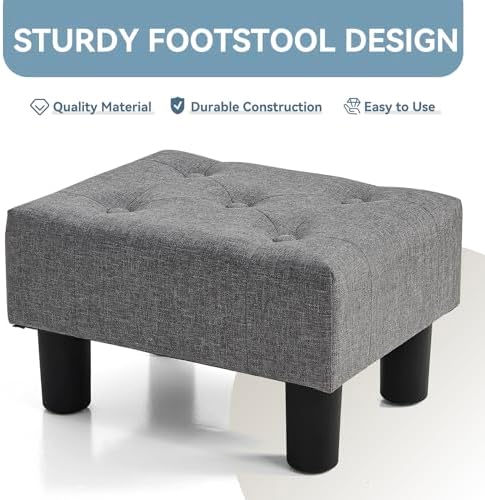 Poofzy Small Foot Stool Ottoman, Linen Ottoman Foot Rest with Legs, Rectangle Foot Rest for Couch, Footstools and Ottomans Small for Living Room and Entryway (Gray) - Image 4