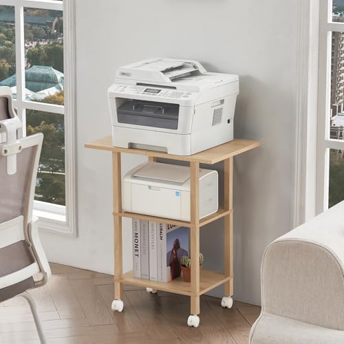YUFAM 3 Tier Home Printer Stand with Storage, Natural - Image 5