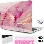 MEEgoodo for MacBook Air 13.3 inch Case 2021 2020 2019 2018 A2337 M1 A2179 A1932,Clear Case for MacBook Air M1,Laptop Shell with Keyboard Webcam Cover&Trackpad Film&Type C Adapter,Gold Splashes Marble by MEEgoodo