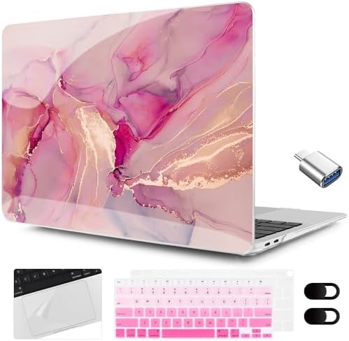 MEEgoodo for MacBook Air 13.3 inch Case 2021 2020 2019 2018 A2337 M1 A2179 A1932,Clear Case for MacBook Air M1,Laptop Shell with Keyboard Webcam Cover&Trackpad Film&Type C Adapter,Gold Splashes Marble by MEEgoodo