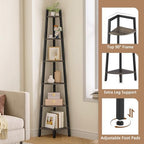 Hoctieon Corner Shelf, 6-Tier Corner Bookshelf, Rustic Ladder Shelf, Industrial Display Stand for Living Room, Kitchen, Home Office, Balcony, Small Space, Metal Frame, Grey - Image 5