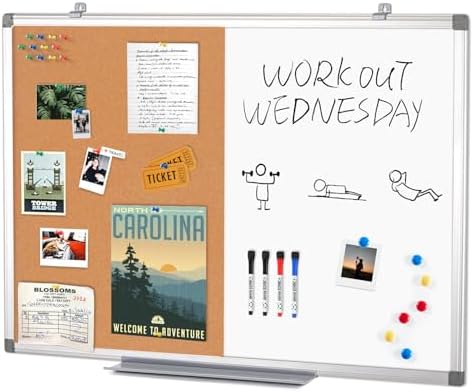 SWANCROWN White Board with Cork Board, 36 x 24 in, Aluminium Frame by SWANCROWN
