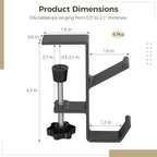 Double-Hook Design, Clamp-On Under Desk Holders, 6 Pcs Desk Mount Bag Holders, Clip-On Backpack Headphone Hangers for Tables, Portable Desk Purse Hooks, Gray - Image 4