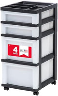 IRIS USA 4-Drawer Rolling Storage Cart with Organizer Top, Black/Pearl by IRISUSA