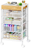 SWTYMIKI Rolling Cart with Drawers - Under Desk Storage Cart with Wheels, 4 Metal Drawers, Wood Top, Utility File Cart for Office Organization, Art, Craft, Classroom, Kitchen, Bedroom White by SwtyMiki-TidyHomeSweetLife