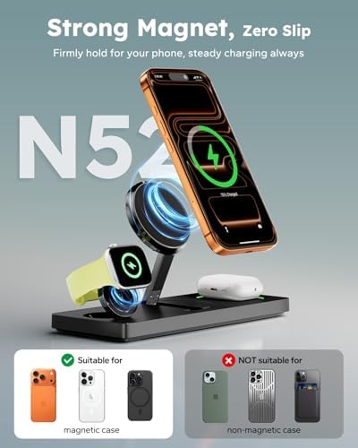 Foldable 3 in 1 Charging Station for Magsafe, Phone and Watch Charger Stand for Apple Devices, Wireless Desk Charger Dock for iPhone 17 16 15 14 13 12 Series, Apple Watch and Airpods - Image 2