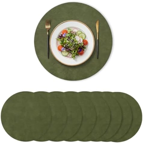 Artoid Mode Olive Green Faux Leather Placemats Set of 8, 15 Inch Waterproof Wipeable Heat Resistant Vinyl Place Mats, Reversible Table Mats for Kitchen Dining Decor by ArtoidMode