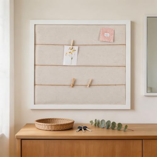 SOFE Large White Linen Bulletin Board, 28 x 32 Wood Framed Memo Board - Image 4
