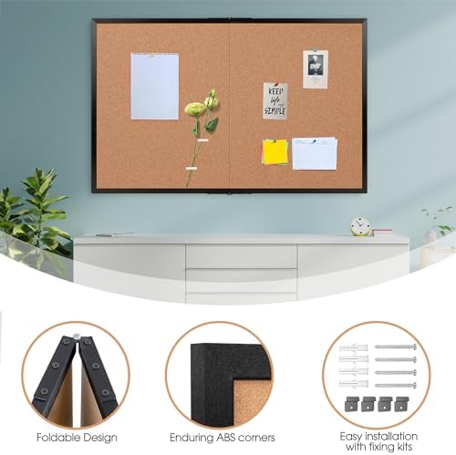 Extra Large Cork Bulletin Board 60" X 36", Foldable Notice Pin Board for Wall, Black Wood Framed 5'x3' Corkboard, Wall Mounted Noticeboard with 36 Push Pins for School, Home & Office - Image 5
