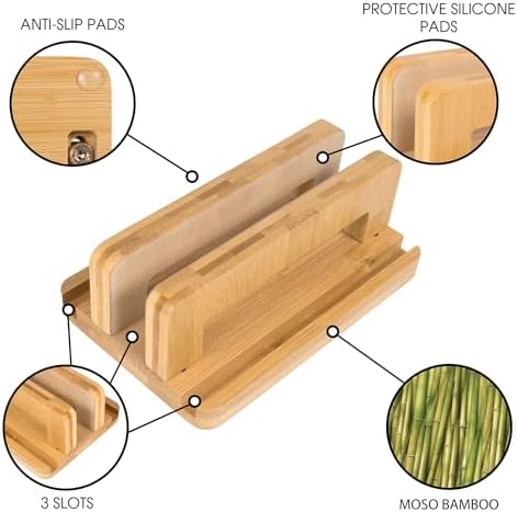 S&A WOODCRAFT 3 Slots Bamboo Wood Vertical Laptop Stand, Adjustable Wooden Laptop Holder, Non-Slip Laptop Dock Compatible with Apple MacBook, Microsoft Surface, Gaming Laptops, IPad, Tablets - Image 3
