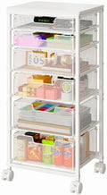 Sbanmao 6 Drawers Rolling Utility Cart, Rolling Storage Cart with Wooden Tabletop, Storage Drawer Cart on Lockable Wheels, Craft Cart for Bedroom, Classroom, Office, White by shengbaomaoyi