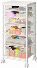 Sbanmao 6 Drawers Rolling Utility Cart, Rolling Storage Cart with Wooden Tabletop, Storage Drawer Cart on Lockable Wheels, Craft Cart for Bedroom, Classroom, Office, White by shengbaomaoyi