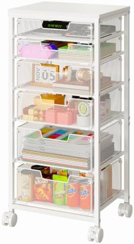 Sbanmao 6 Drawers Rolling Utility Cart, Rolling Storage Cart with Wooden Tabletop, Storage Drawer Cart on Lockable Wheels, Craft Cart for Bedroom, Classroom, Office, White by shengbaomaoyi