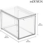 mDesign Plastic Stackable Bathroom Storage with Pull Out Bin Organizer Drawer for Cabinet, Vanity, Shelf, Cupboard, Cabinet, or Closet Organization - Lumiere Collection - 4 Pack - Clear - Image 3
