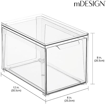 mDesign Plastic Stackable Bathroom Storage with Pull Out Bin Organizer Drawer for Cabinet, Vanity, Shelf, Cupboard, Cabinet, or Closet Organization - Lumiere Collection - 4 Pack - Clear - Image 3