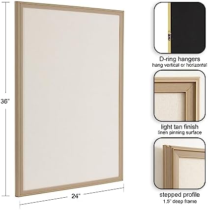 Kate and Laurel Oakhurst Rectangle Framed Linen Fabric Pinboard; 24 x 36; Light Tan; Traditional Decorative Bulletin Board with Stepped Profile and Lightly Distressed Finish - Image 2