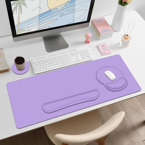 Mouse Pad Desk Pad Protector, Keyboard Wrist Rest + Mouse Pad Wrist Rest +Coaster, Large Gaming Mouse Pad for Deskpc Computer Keyboard Laptop, XXL Desk Mat Writing Pad for Office and Home, Purple - Image 3