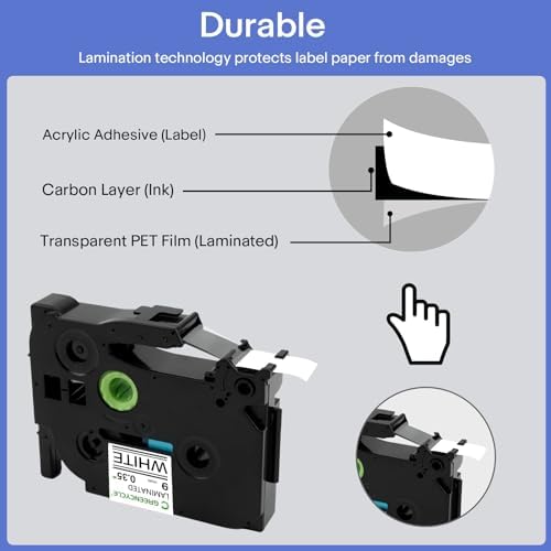 GREENCYCLE 10 Pack TZe-221 9mm 0.35 Label Tape Compatible for Brother P-Touch TZe221 9mm 0.35 Laminated White TZe TZ Tape TZ-221 TZ221 for Label Maker PT-D210 D220 H100 H110 D400 - Image 2