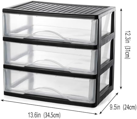 BYCY Medium 3 Drawer Plastic Clear Stacking Desktop Organizer for Office Supplies, Stackable Storage Drawers Storage Bins For Kitchen Cabinets, Pantry, Home Organization (Black, Medium 3Drawer) - Image 3