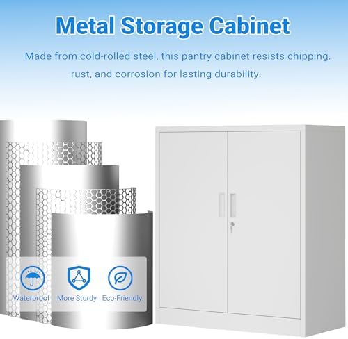 BESFUR Metal Storage Cabinet with Lock and 2 Adjustable Shelves, 36" H Lockable Storage Cabinet for Home, Office, Garage, Utility Room and Basement(White) - Image 6