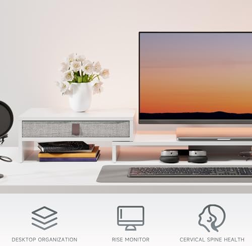 Fenge Monitor Stand with Fabric Drawer, Adjustable Length and Angle - Image 2