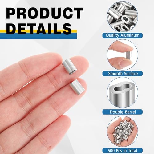 200 Pcs 3/16" Aluminum Crimping Loop Sleeve, Cable Crimps Ferrules, Silver - Image 3