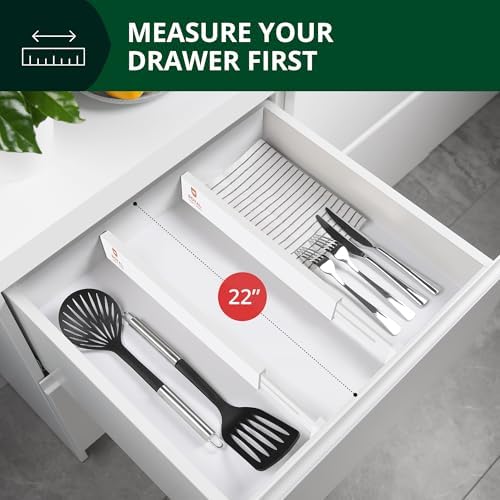 Bamboo Drawer Dividers Organizers, Adjustable Drawer Separator Splitters, 17–22 Inches Expandable Drawer Divider Organizer for Large Utensils, Kitchen, Bedroom, Dresser & Office Drawers 4-Pack, White - Image 6
