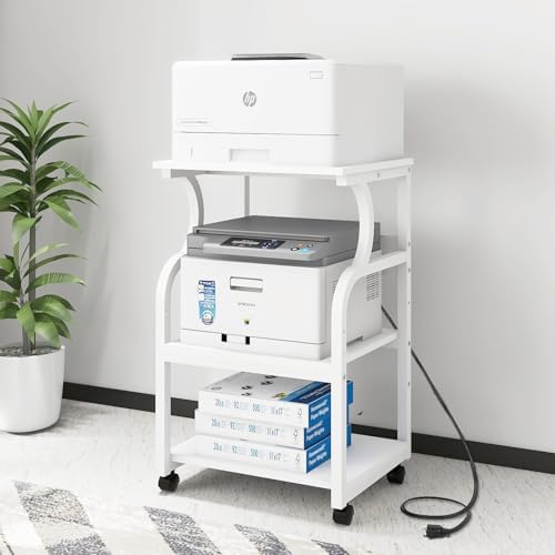 Natwind 3 Tier Printer Stand, 19.7"x15.7", with Charging Station,White by Natwind