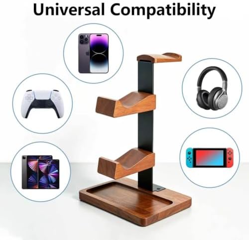 Wood Headphone Stand,Headset Holder with Dual Gaming Controller Holder - Image 3