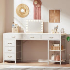 Huuger Computer Desk with 6 Drawers, Office Desk with Shelves, Reversible Gaming Desk, Corner Desk with Storage, Work for Home Office, Study, Living Room, 54inch, White - Image 2