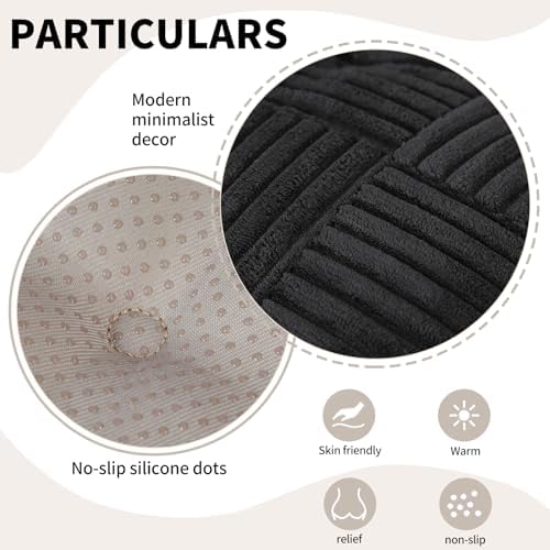 Office Stacking Chair Cushions 4 Pack, Corduroy High Density Foam Kitchen Seat Cushions with Ties, Square 17" x 17" Indoor Non-Slip Dining Chair Pads, Black, 4pcs - Image 5