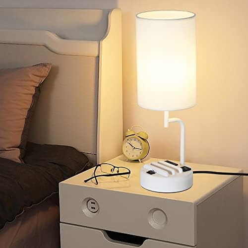 Dreamholder Table Lamp with 3 USB Charging Ports, Modern Desk Lamp with AC Outlet and Phone Stands, Perfect Bedside Lamp for Bedroom, Living Room, Office (Pack of 2), White - Image 6