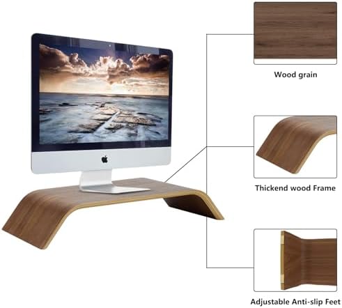 SAMDI Wooden Computer Monitor Stand Save Space Desktop Riser for Computers LCD Monitors Laptop PC iMac Notebook Apple MacBook(Black Walnut) - Image 2